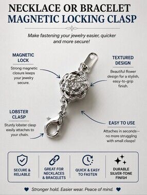 FLOWER NECKLACE OR BRACELET LOCK MAGNETIC SCREW CLOSURE EXTENDER ZINC ALLOY